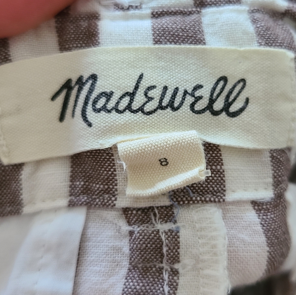 Madewell Pants Striped Linen Blend Paperbag Pants White Brown 8 - Picture 5 of 5